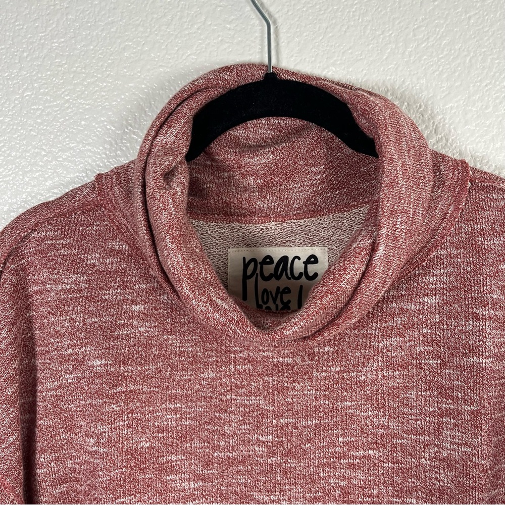 Peace Love World Birdseye Two-Tone Heather Rose Red Cowl Neck Pullover Small - Picture 6 of 12